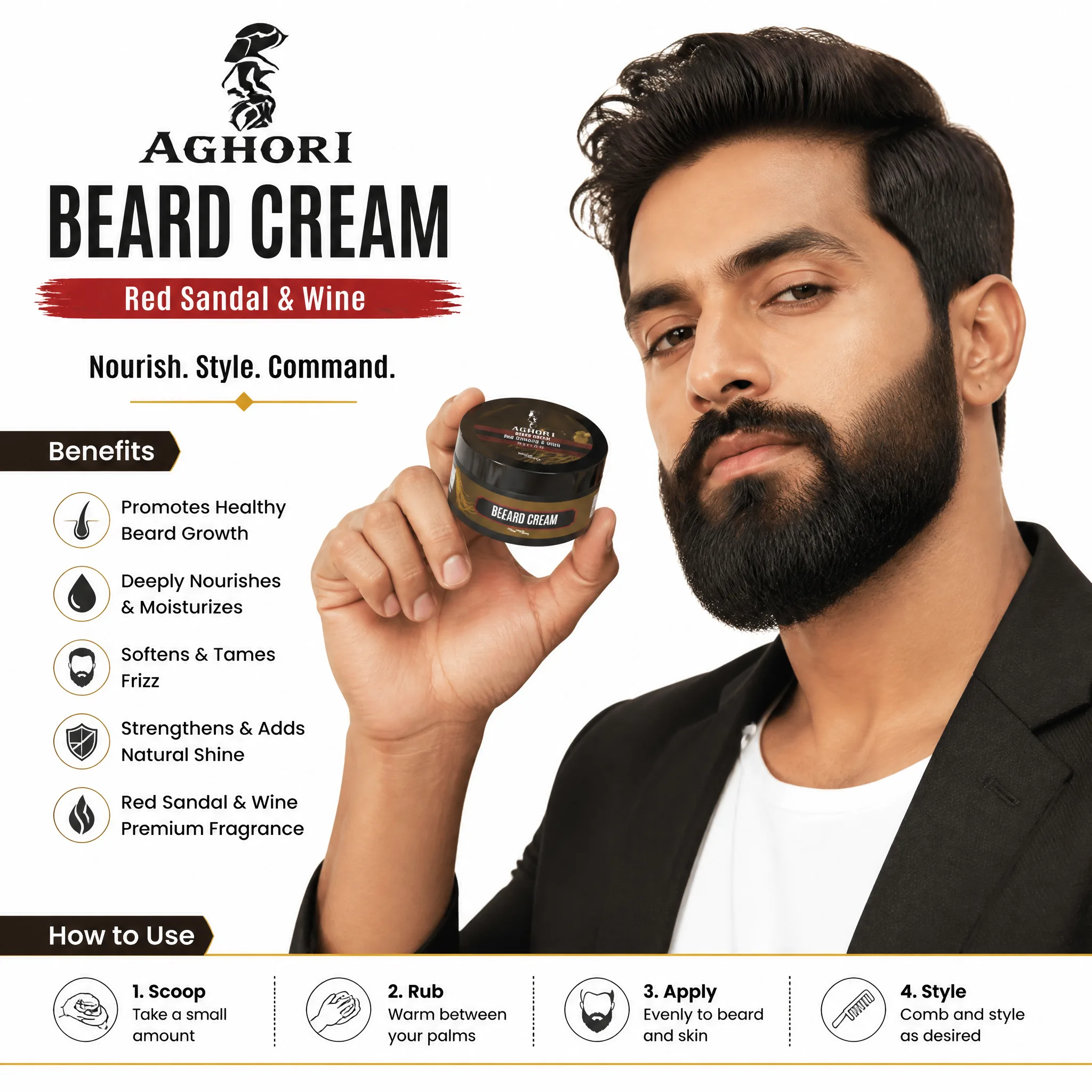 RBV B2B Aghori Beard Cream with Red Ginseng (50g)-24 Pcs. & Shaantanu Perfume (75ml)