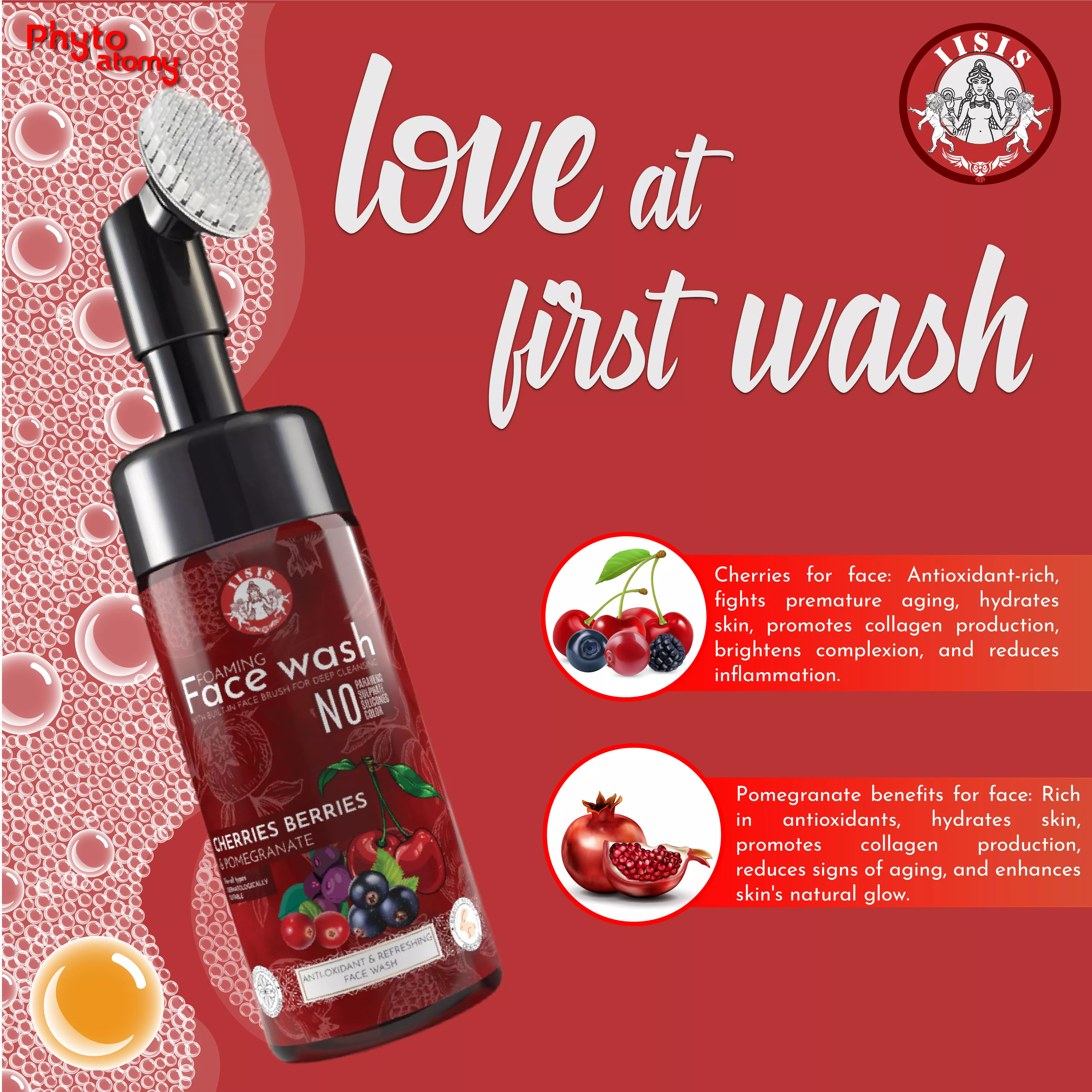 RBV B2B Cherries Berries & Pomegranate Foaming Face Wash With Built-In Face Brush (150ml)- 12 Pcs.