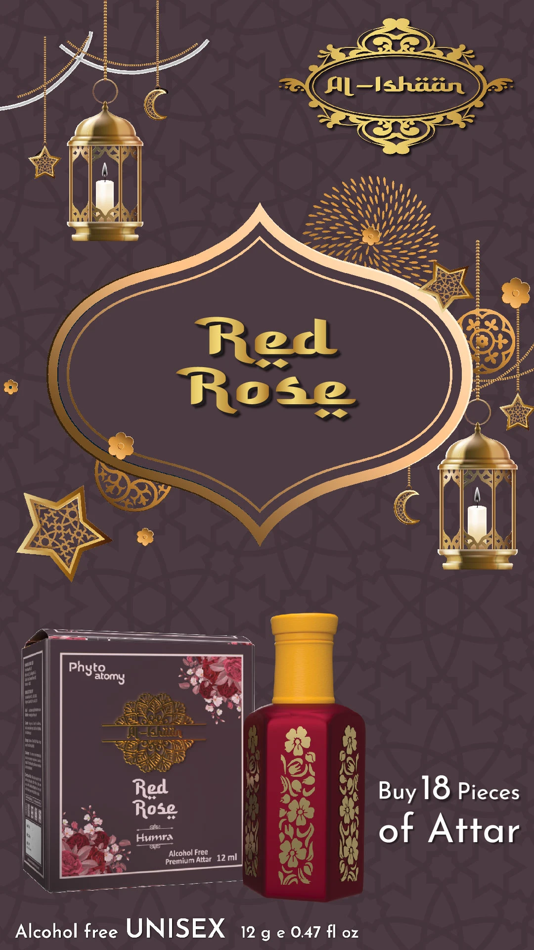 RBV B2B Al Ishan Red Rose Attar (12ml)-18 Pcs.