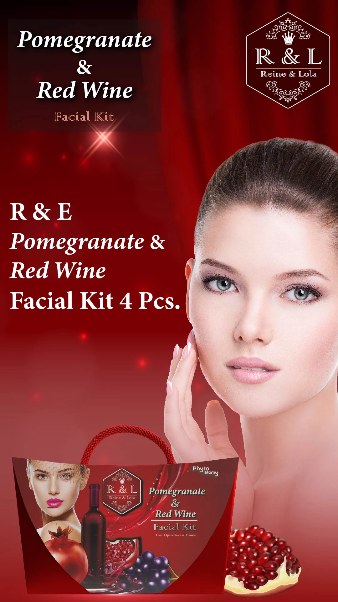 RBV B2B R & L Pomegranate & Red Wine Facial Kit 4 Pcs.
