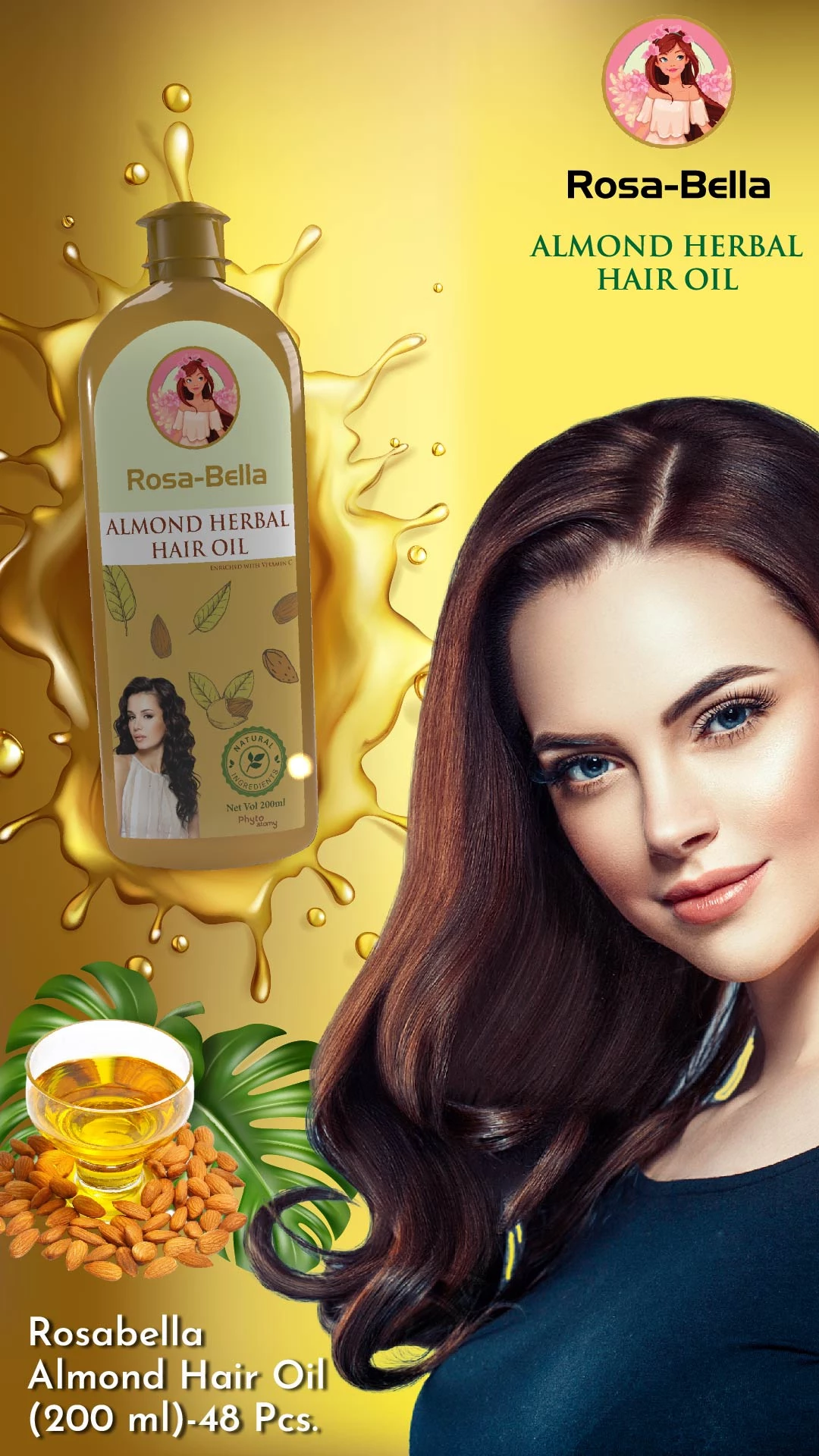 RBV B2B Rosabella Almond Hair Oil (200 ml)-48 Pcs.