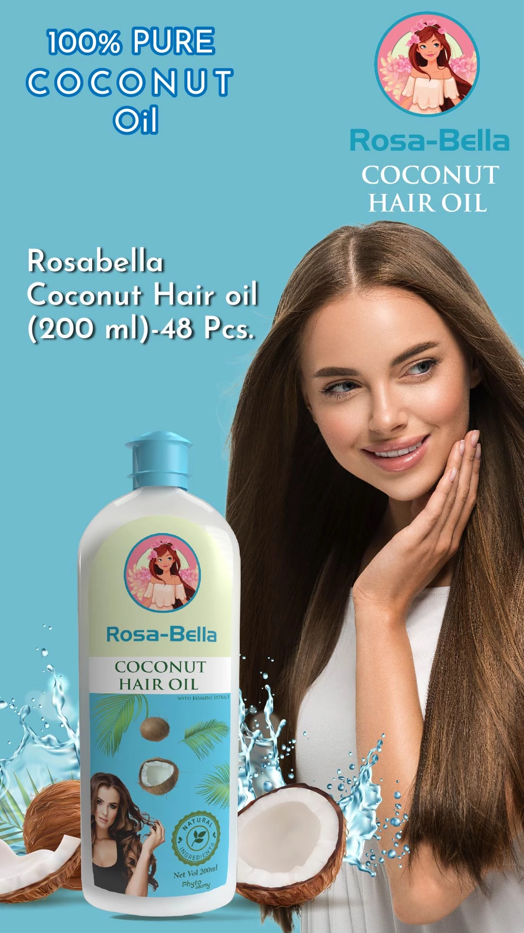 RBV B2B Rosabella Coconut Hair oil (200 ml)-48 Pcs.