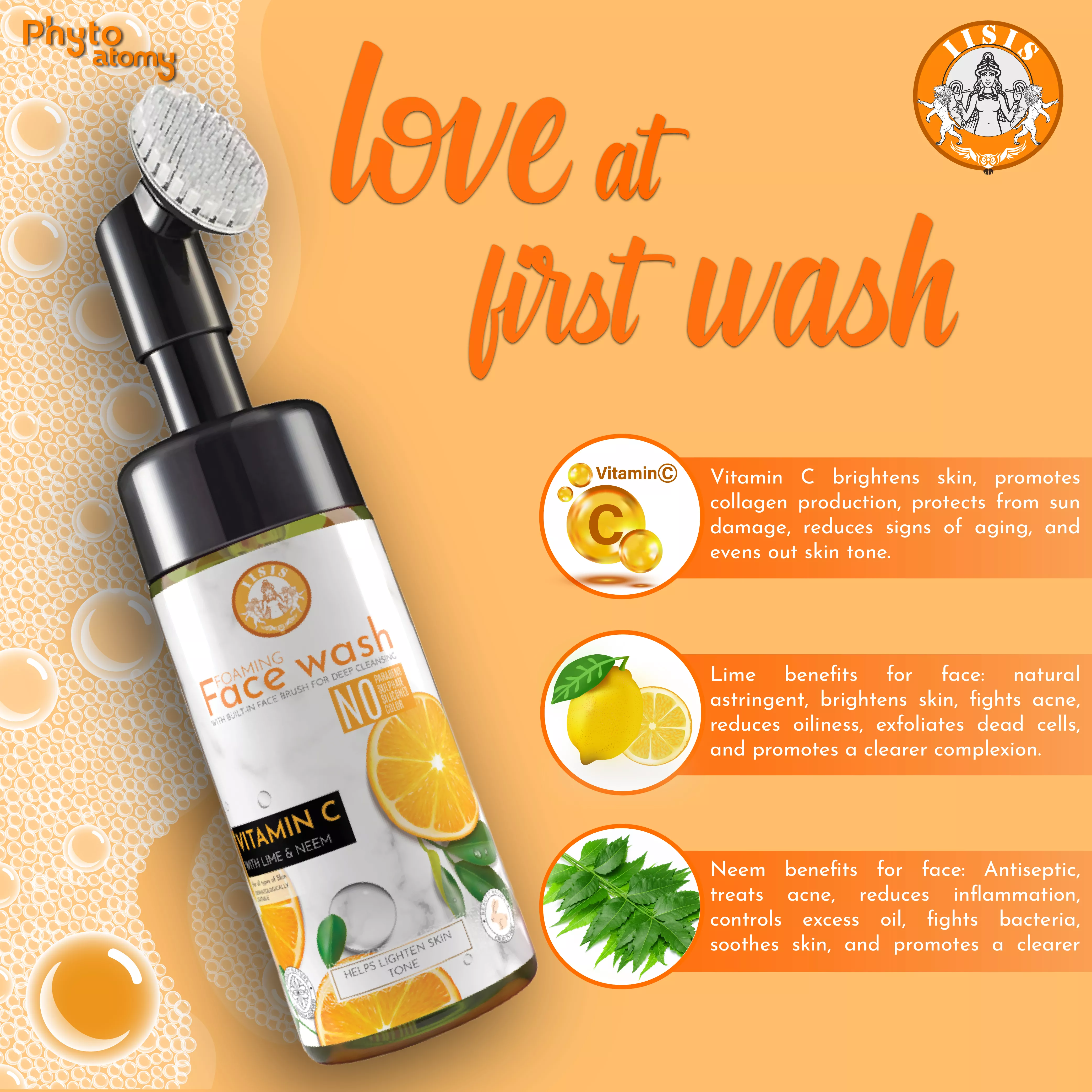 Vitamin C With Lime & Neem Foaming Face Wash With Built-In Face Brush (150ml)