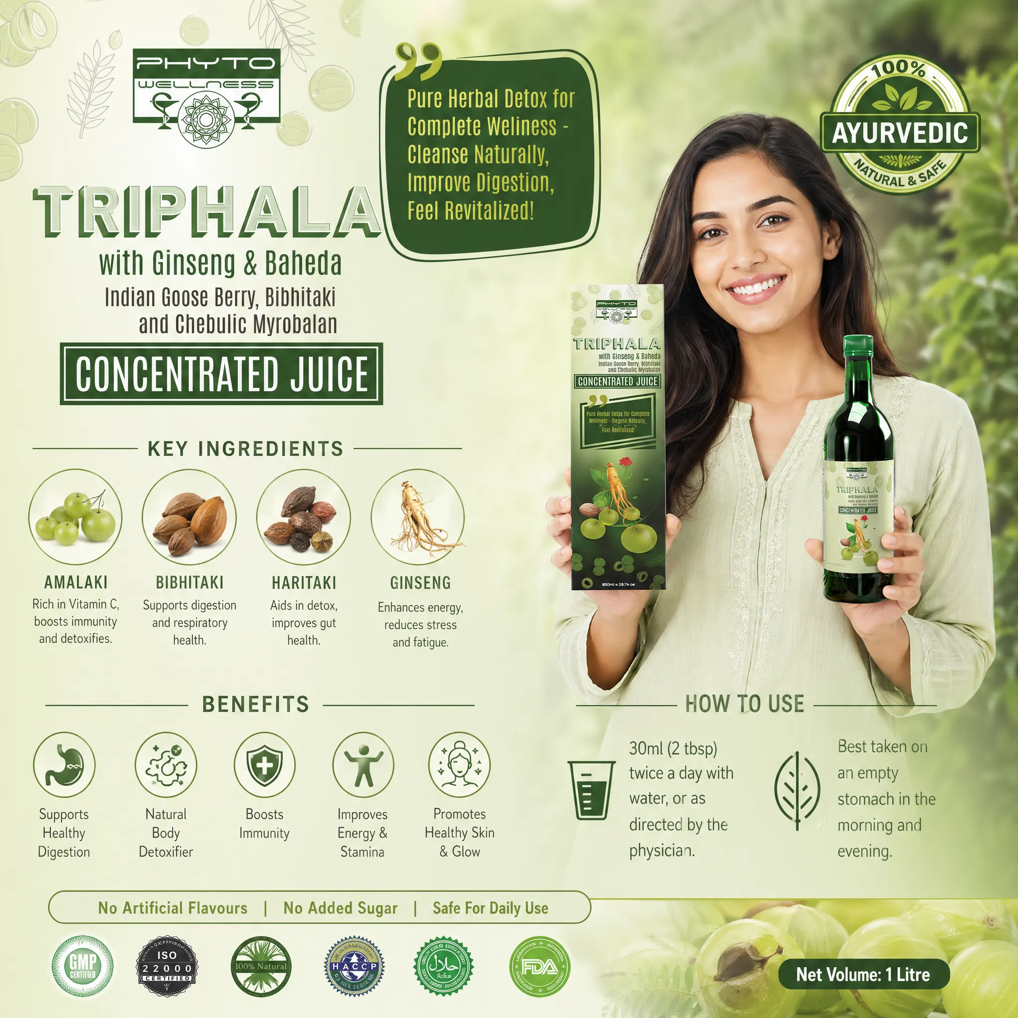 Triphala with Ginseng & Baheda 850ml (HS00716)