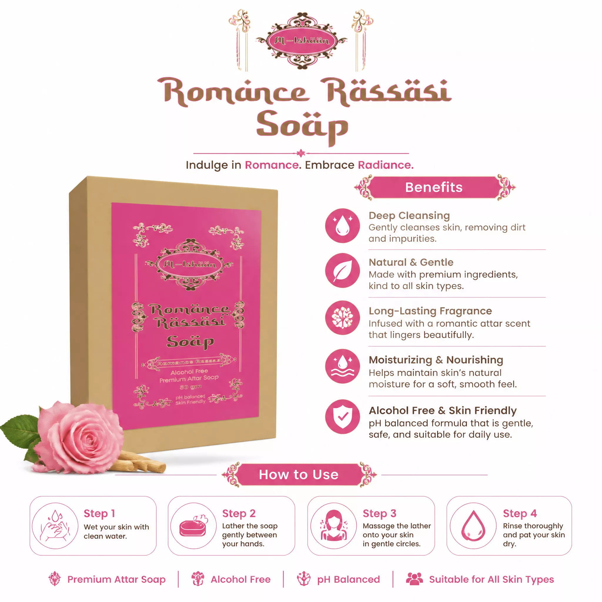 RBV B2B Romanace Rassasi Attar Soap (50g)- 43 Pcs.