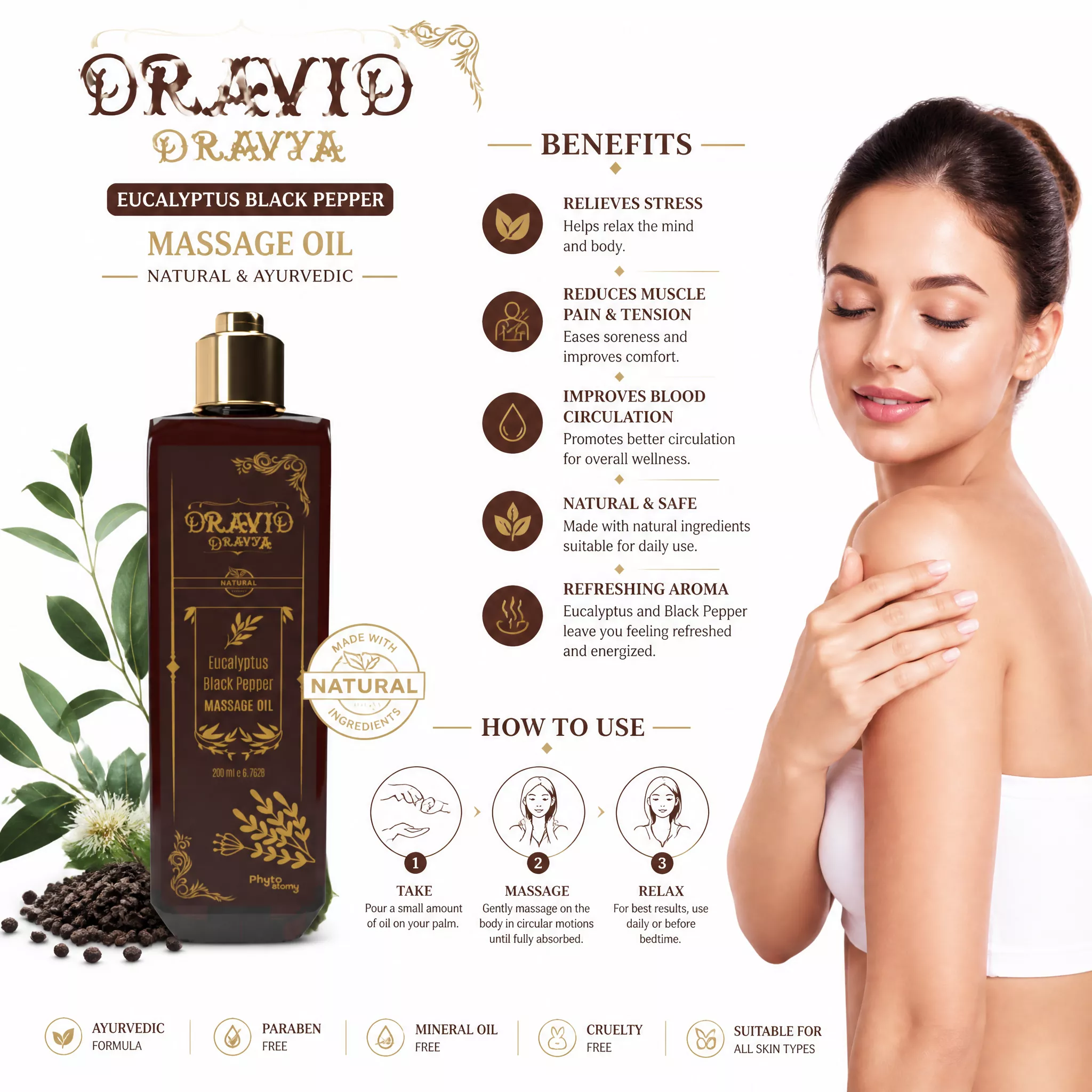 RBV B2B Eucalyptus Black Pepper  Massage Oil (200 ml)-12 Pcs.