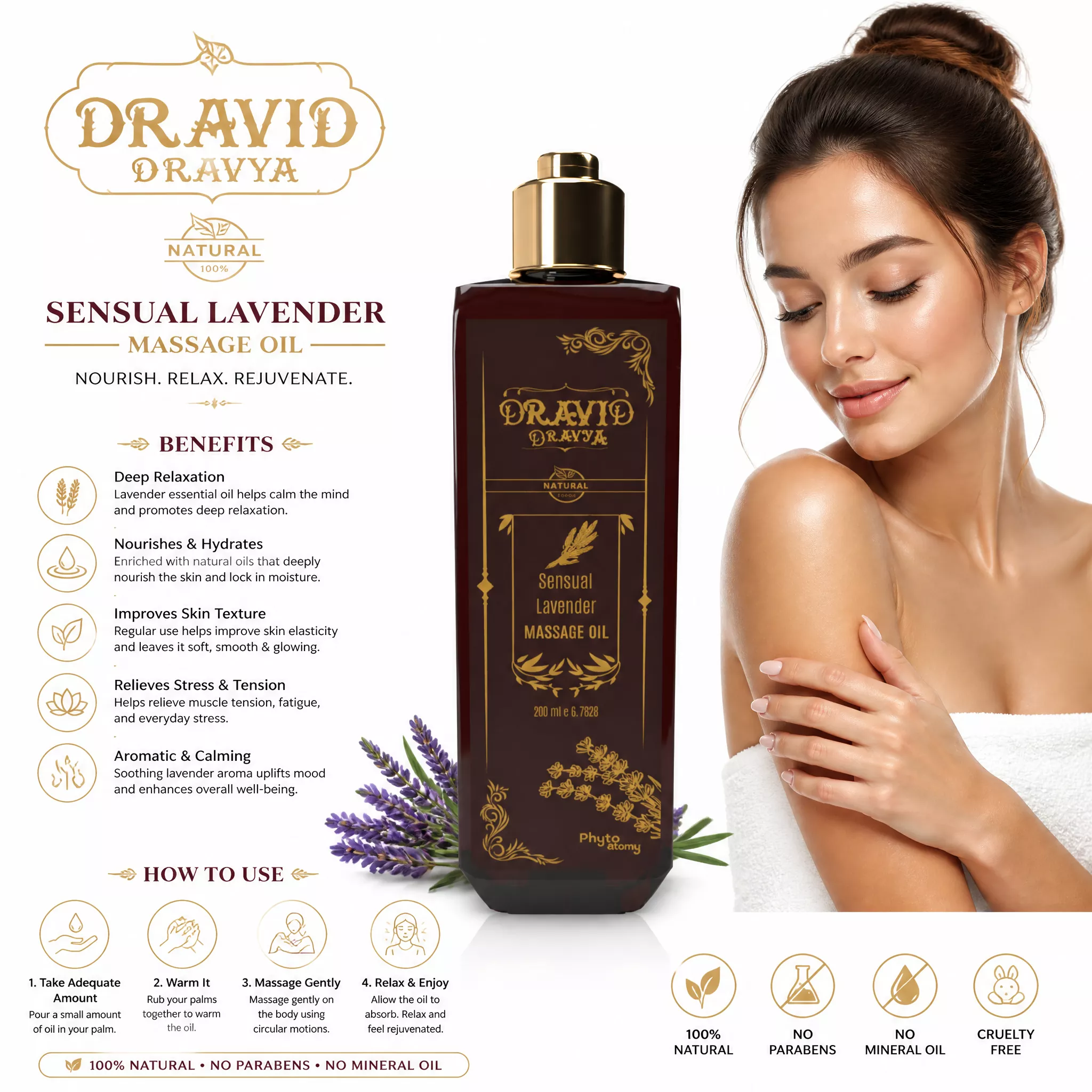 RBV B2B Sensual Lavender  Massage Oil (200 ml)-12 Pcs.