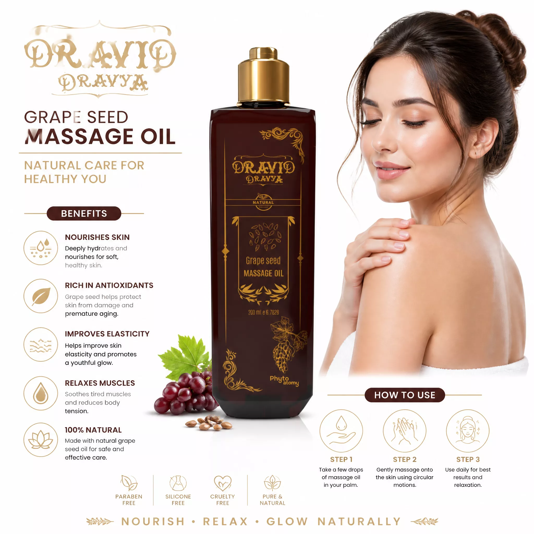 RBV B2B Grape Seed  Massage Oil (200 ml)-12 Pcs.