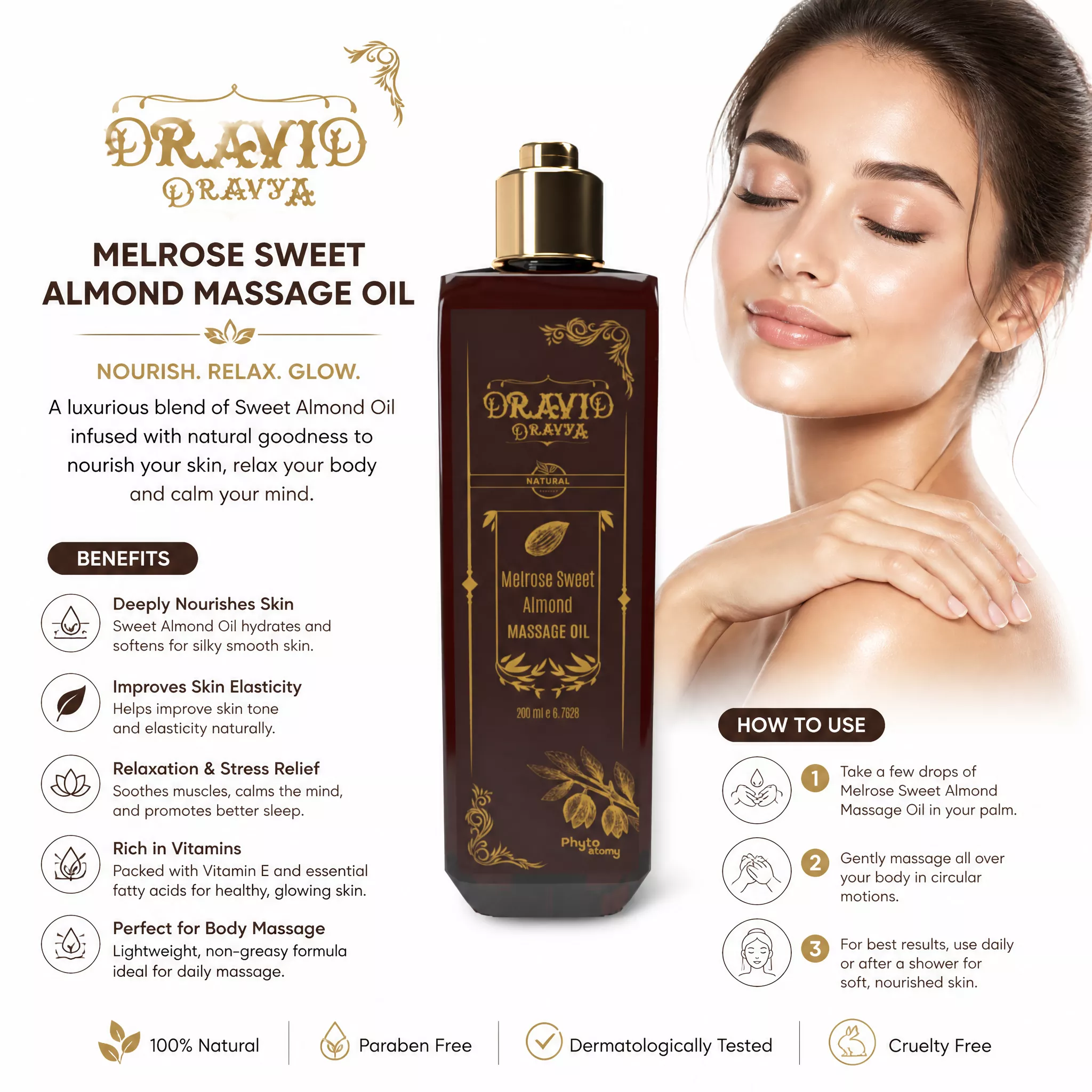 RBV B2B Melrose Sweet Almond Massage Oil (200 ml)-12 Pcs.